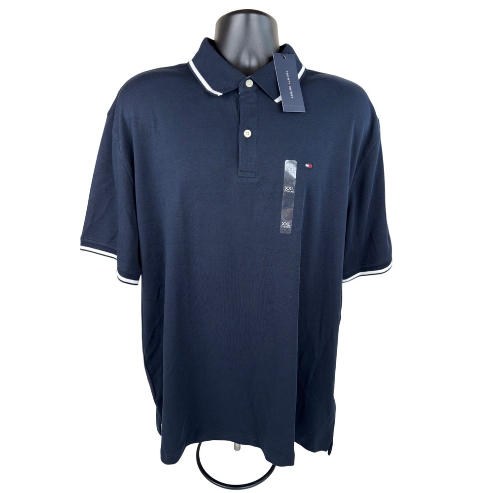 Tommy Hilfiger Mens Navy Blue Tipped Cotton Polo Shirt Short Sleeve XXL XM03526